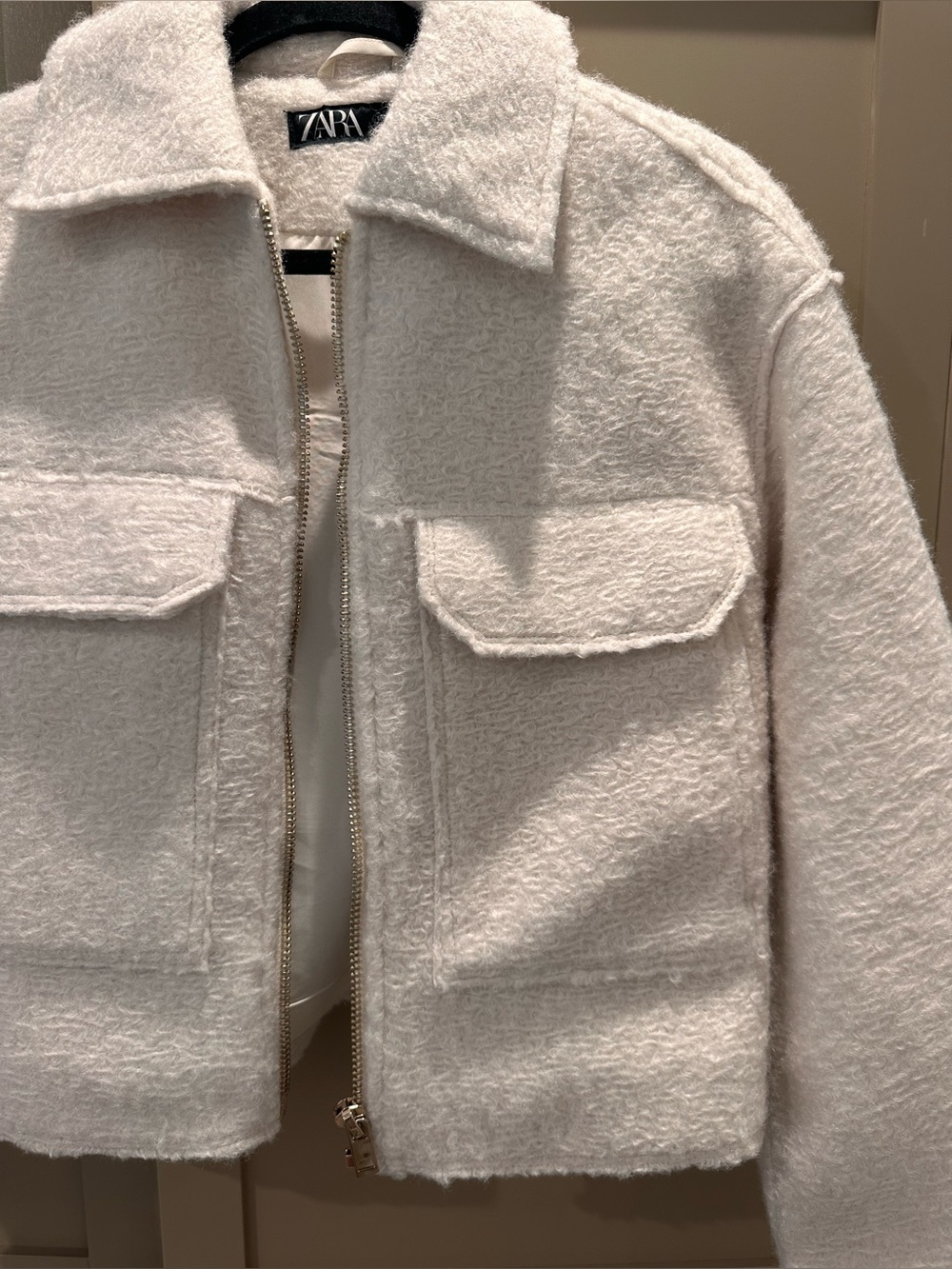 Zara Cream Bouclé Cropped Jacket | Textured Wool Blend | Quiet Luxury Style XS - Picture 6 of 7